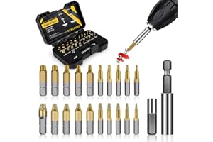 RIYCUOWT Gifts for Men, 22Pcs Titanium Damaged Screw Extractor Set - Remover for Stripped Head Screws Nuts & Bolts Drill Bit Tools (‎22pcs.Titanium)