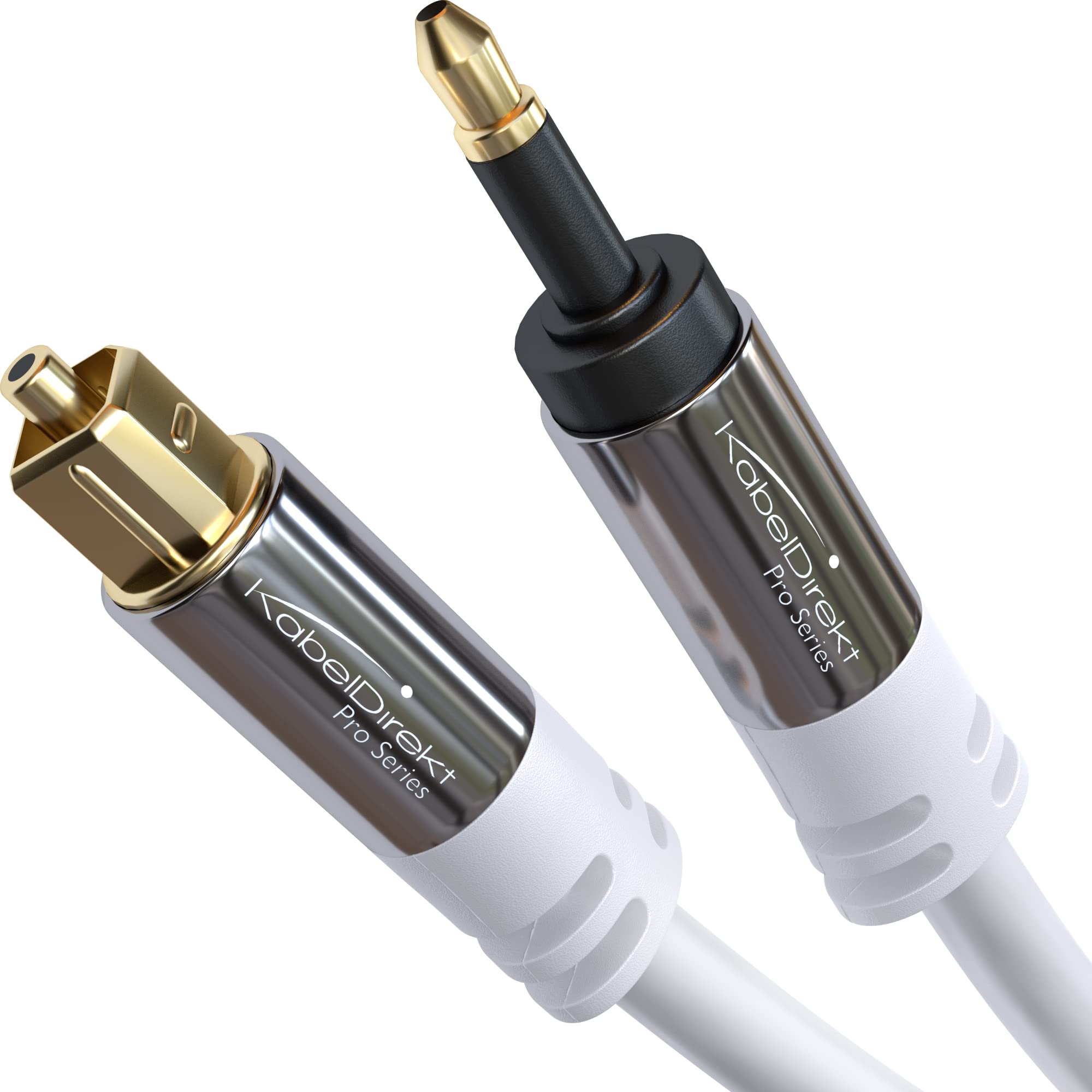 Mini-TOSLINK optical audio cable with signal protection, white – 1.5m (Mini-TOSLINK to TOSLINK, digital SPDIF cable/fibre optic cable for soundbars, stereo systems/amps, Hi-Fi) – CableDirect
