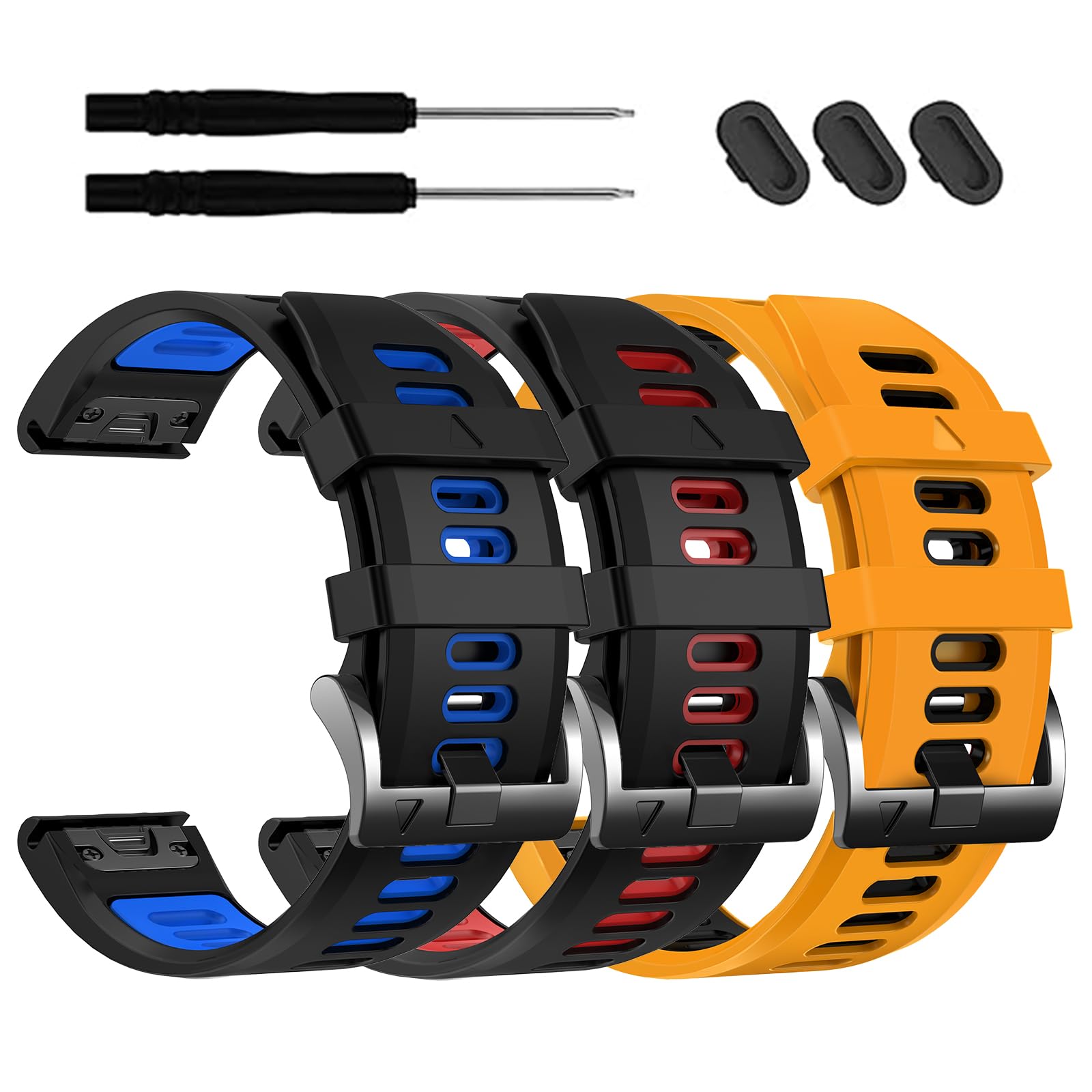 EZMVZKU 26mm Quickfit Strap for Garmin Fenix 7X/7X Pro/6X/6X Pro/5X/5X Plus/Fenix 3 HR, Replacement Straps Sport Soft Silicone Watch Band for Tactix 7 Pro/Enduro 2/Descent Mk2i-3pack2
