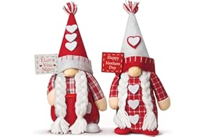YUQI 2PCS Mothers Day Gnomes Decorations for Mom Grandma, Handmade I Love You Mom Gnome Plush Stuffed Swedish Tomte, Happy Mothers Day Birthday Gift Gnome Knome Decor for Home Tiered Tray Table