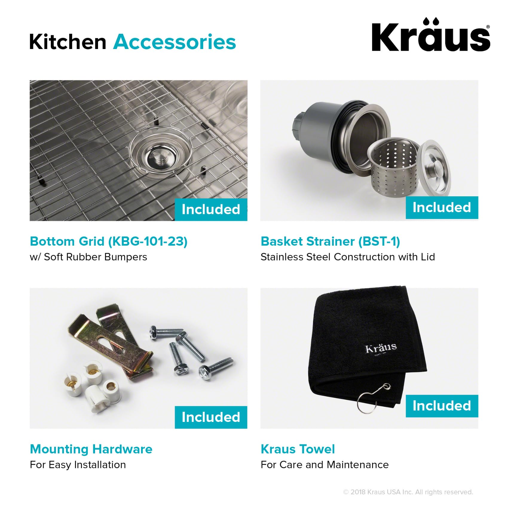 Kraus Standard PRO 23-Inch 16 Gauge Undermount Single Bowl Stainless Steel Kitchen Sink, KHU101-23