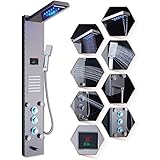 ELLO&ALLO LED Rainfall Waterfall Shower Head Rain Massage System with Body Jets, Stainless Steel Bathroom Shower Panel Tower