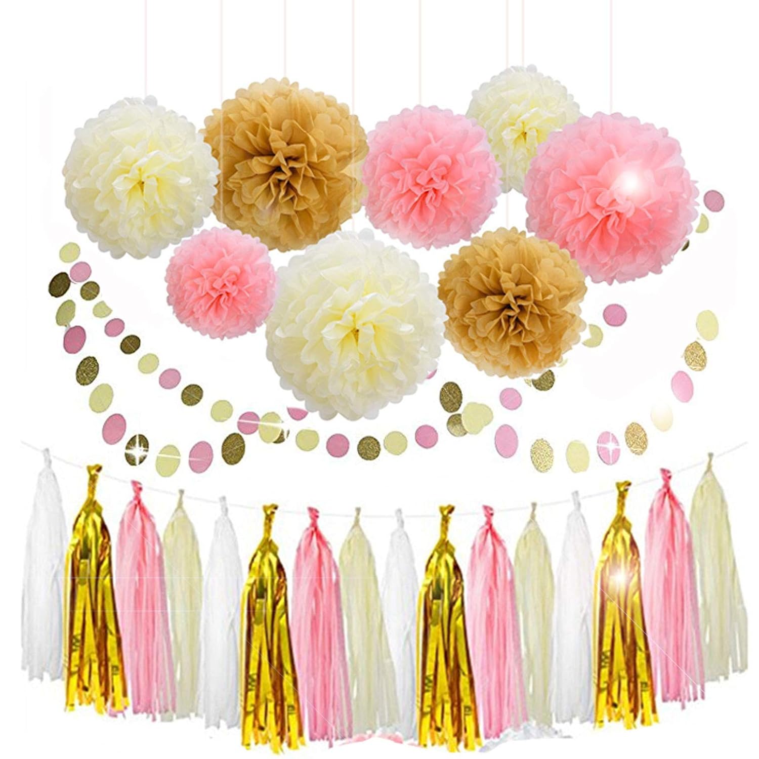 Amazoncom Lansian 30PCS Tissue Paper Pom Pom Flowers Pink White