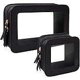 KOTORA Clear Makeup Bag Set for Women Portable Clear Make up Bag Cute Waterproof Travel Cosmetic Bag Toiletry Bag for Car Essentials Bag (Black)