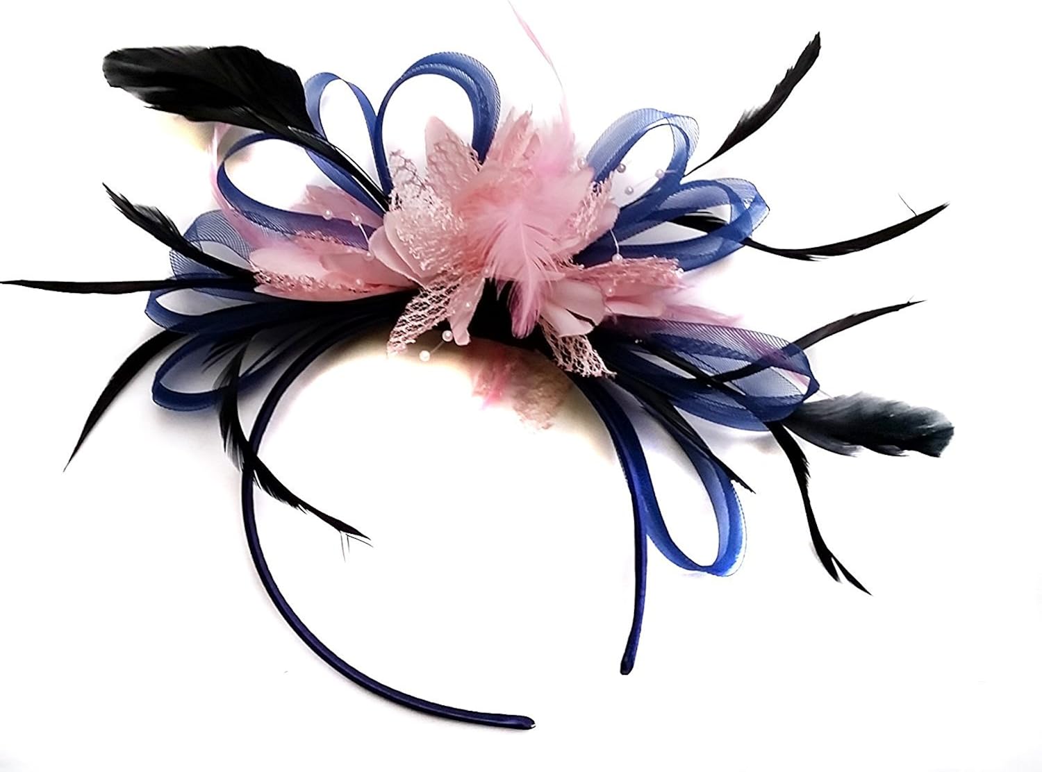 navy and pink wedding hats