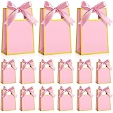 Kolldenn 24 Pcs Small Gift Bags with Bow 6.3 x 3.9 x 2.8 Inch Thank You Gift Bags Elegant Mini Paper Bag with Handles for Wedding Bridal Birthday Baby Shower Bridesmaid Party Favors(Pink)