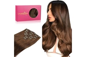 WENNALIFE Clip in Hair Extensions Real Human Hair, 18 Inch 120g 7pcs Human Hair Extensions Clip In Human Hair, Chocolate Brown Hair Extensions Clip In Real Hair Coloured Remy Human Hair Extensions