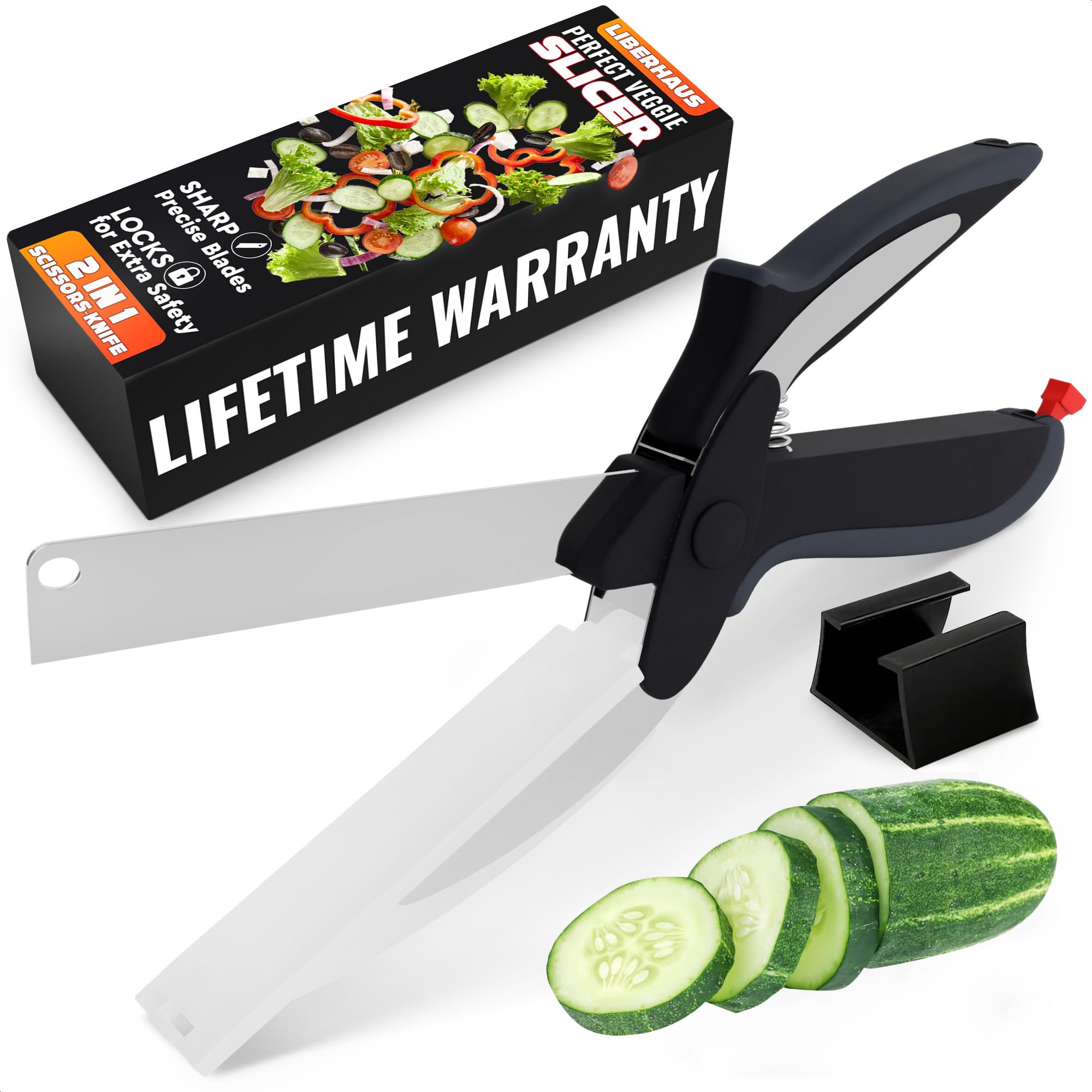 Photo 1 of Cutting Board Scissors - 2 In 1 Kitchen Scissors with Cutting Board Knife Combo with Safety Lock and Storage Holder, Sharp Stainless Steel Blade, Dishwasher Safe - For Slicing Vegetables and Fruits