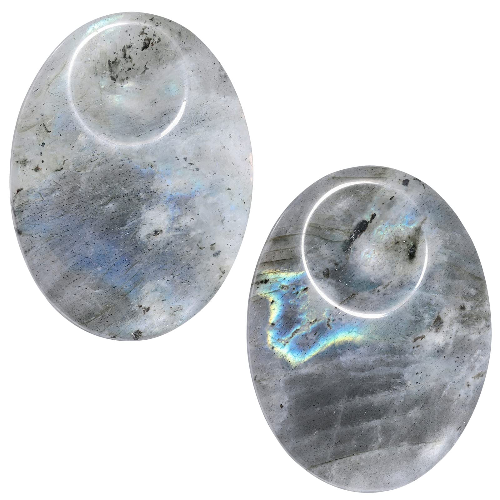 mookaitedecor Pack of 2 Labradorite Thumb Worry Stones Healing Crystals for Anxiety Stress Relief, Polished Oval Moonstone Worry Stone Thumb Stone Gift Reiki Healing Pocket Palm Stones for Meditation