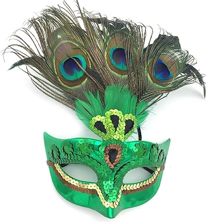 Amazon Com Funpa Masquerade Party Mask Faux Peacock Feather Half