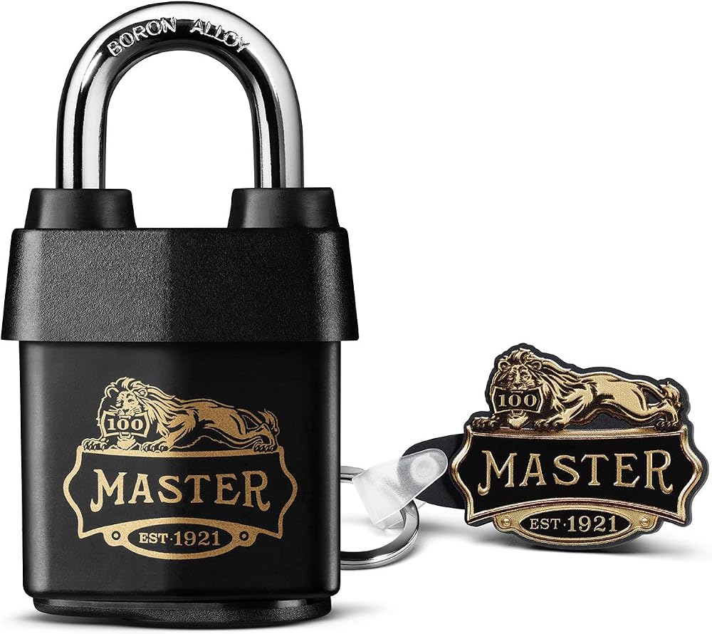 Master Lock Heavy Duty Outdoor Padlock 100 Year Logo Black 97x54x32mm