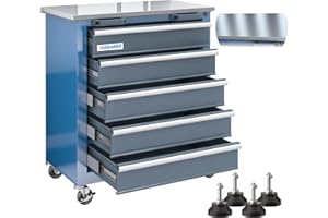 LARBANKE 5-Drawer Rolling Tool Chest with Stainless CounterTop,Tool Chest with Keyed Locking System, with Wheels and Foot Pads,Rolling Tool Cabinet with Drawer Liners,Unique Link Buckle for Connecting