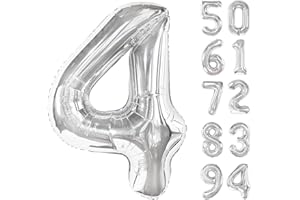 IWERP Silver 4 Balloon, Number Balloons 40 Inch, 4th Silver and Black Party Decorations, Four Large Numbers for Party Decor, Number 4 Balloon