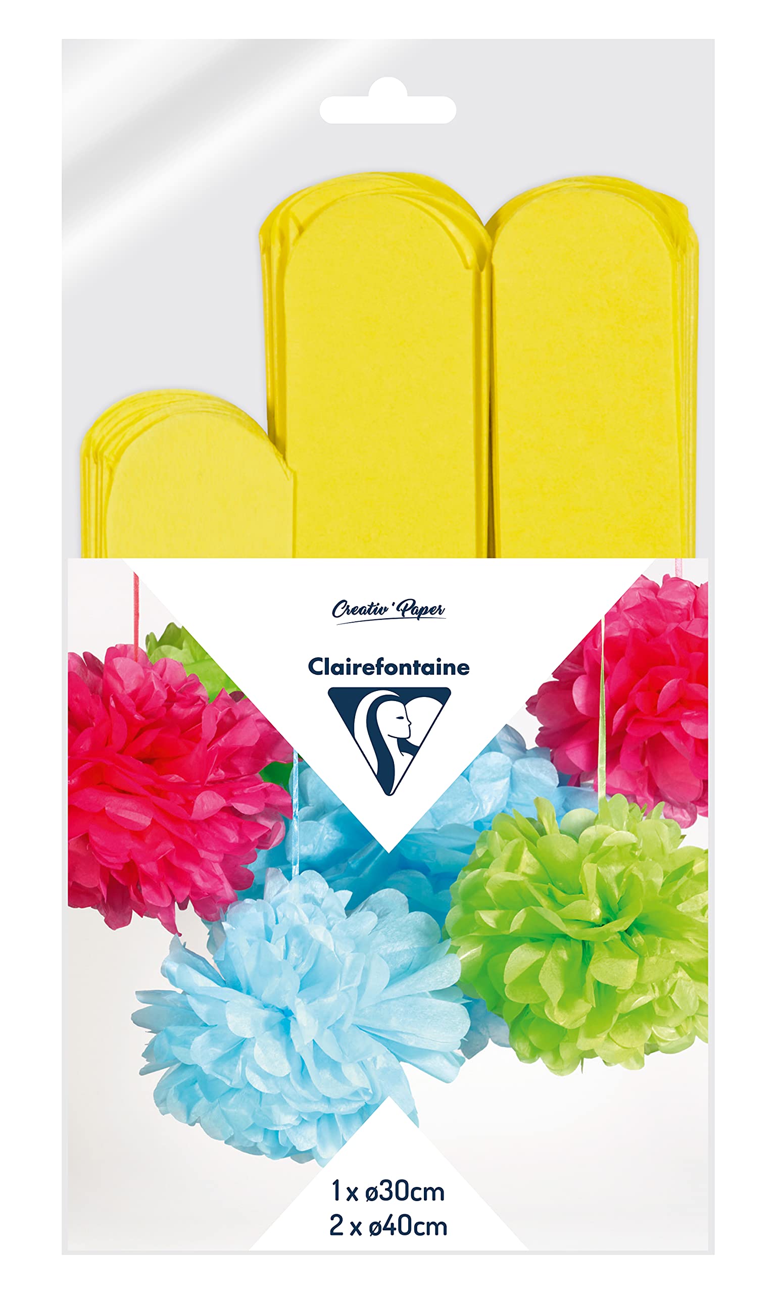 Clairefontaine 395415C Set of 3 Lemon Yellow Silk Hanging Pompons 1x30cm Diameter 2x40cm Diameter Marriage Birthdays, Baby shower, Parties Decoration DIY — image 1