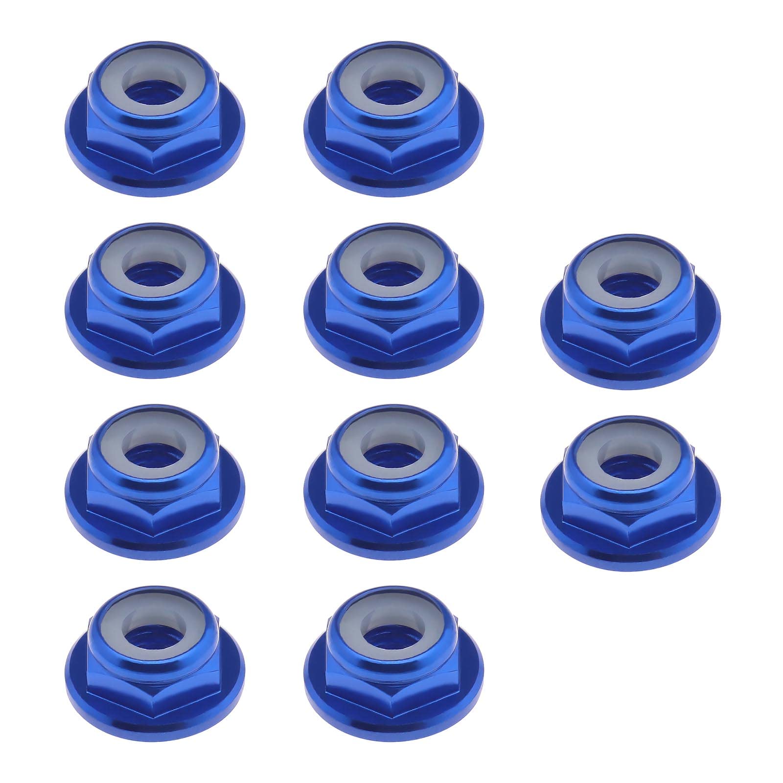 Be In Your Mind 10PCS M4 Flanged Nuts Aluminum Alloy Nylon Insert Self-Lock Hex Nuts for 1/10 Scale RC Car Truck Buggy Crawler Wheels Spare Parts Royal Blue