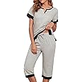 Viakeo Cotton Pajama Sets For Women Soft Sleepwear 2 Pieces Lounge Set Comfy Top And Capri Pants With Pockets S-3XL