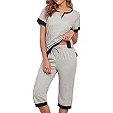 Viakeo Cotton Pajama Sets For Women Soft Sleepwear 2 Pieces Lounge Set Comfy Top And Capri Pants With Pockets S-3XL