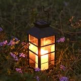 Tomshine Outdoor Solar Lanterns 2 Pack Flickering Candle Lights Patio Garden view 4