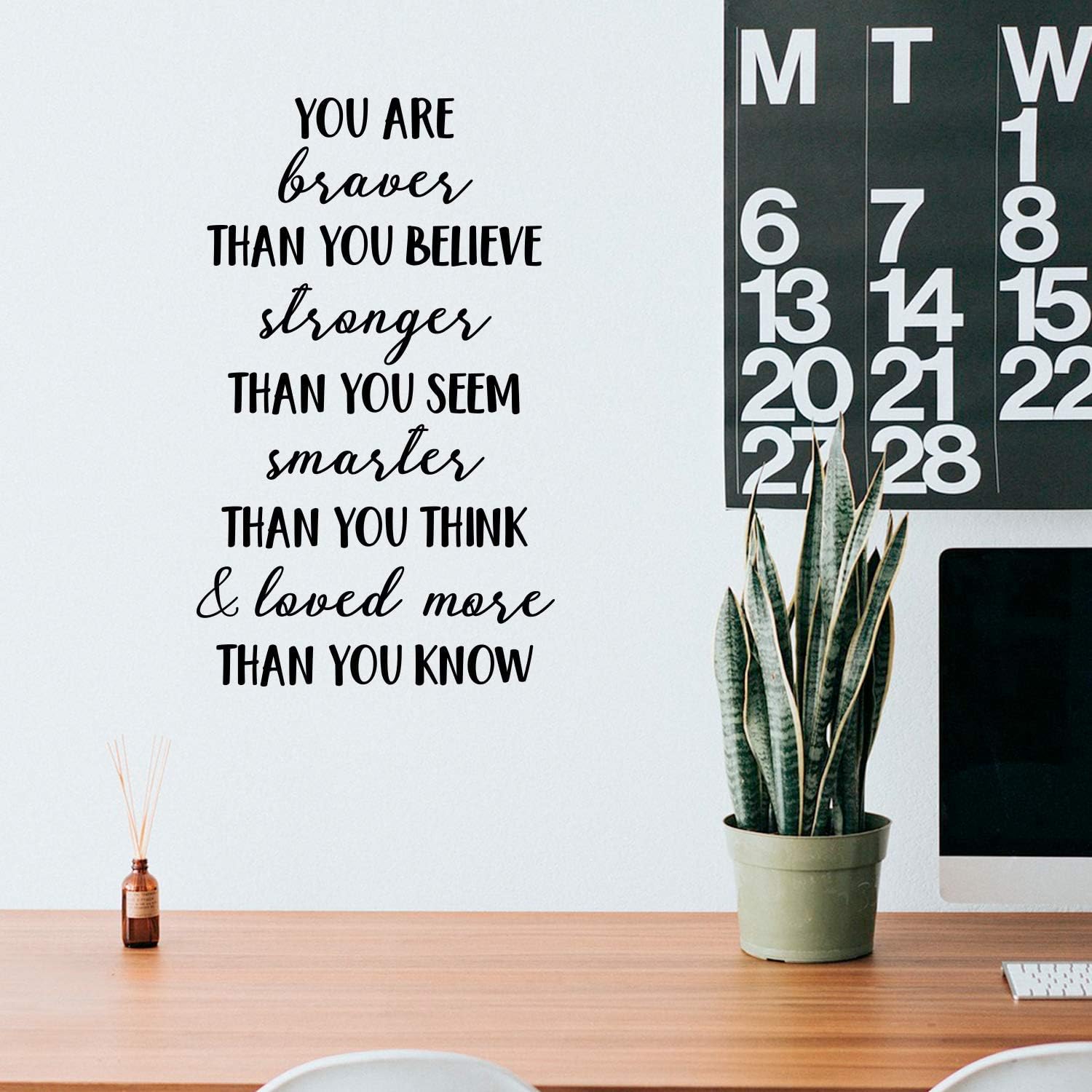 Vinyl Wall Art Decal - You are Braver Than You Believe - 28" x 17" - Inspirational Positive Self Esteem Quote Sticker for Bedroom Closet Living Room Kids Room Playroom Office Decor (Black)