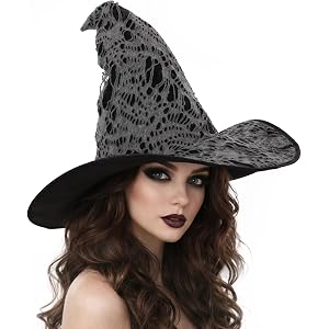 PARTY TELLER Witch Hat for Women, Distressed Gray, Polyester, One Size, Halloween Cosplay Costume Accessory