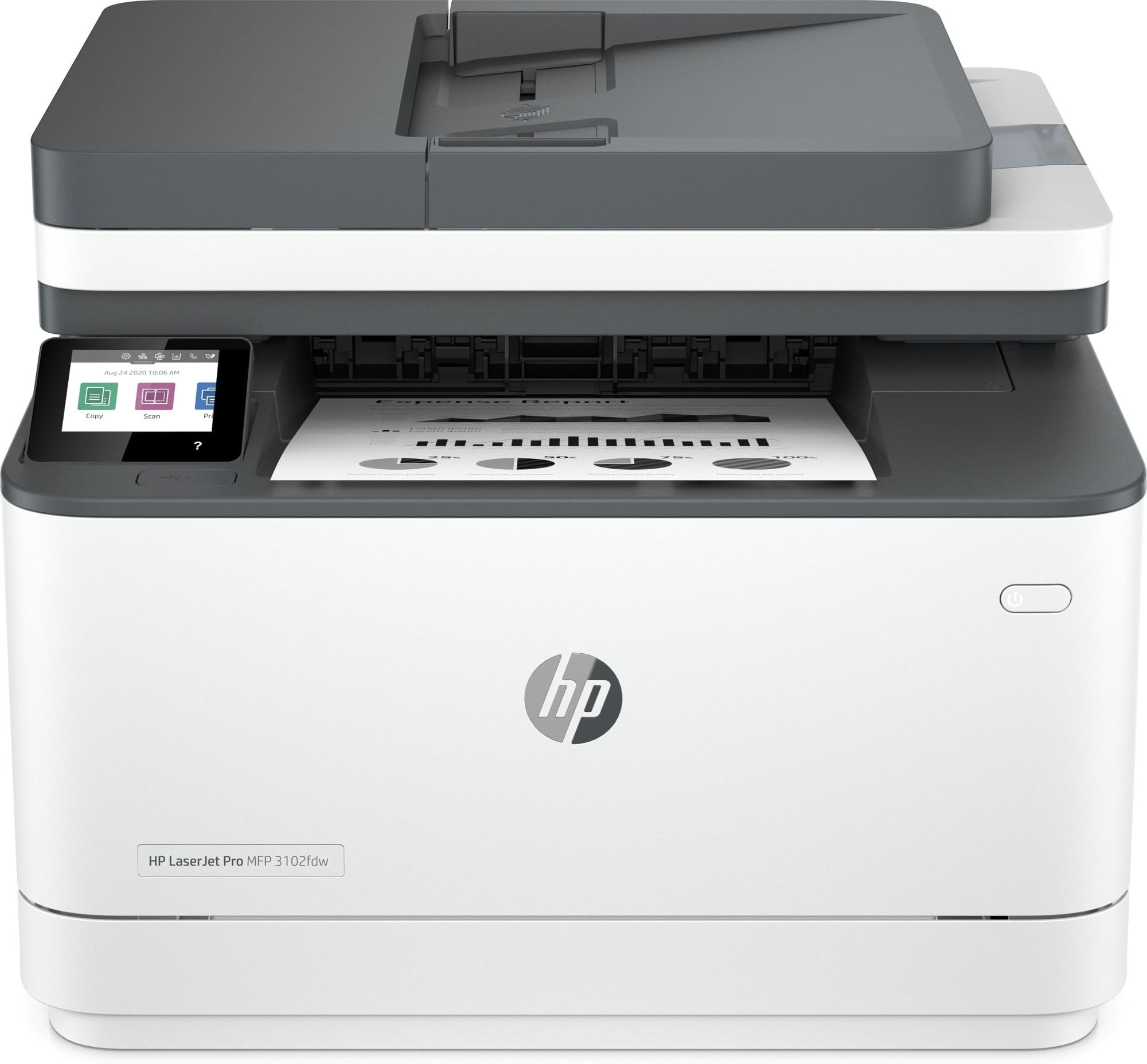 HP LaserJet Pro MFP 3102fdw 3G630F, Stampante Multifunzione A4, Stampa Fronte e Retro Automatico in b/n, 33 ppm, USB Host, Wi-Fi, Ethernet, Fax, ADF, Smart, Bianca