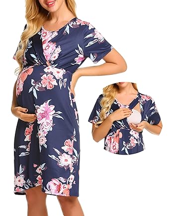 zhenwei Damen Umstandskleid Elegant Sommer Kurzarm Stillkleid Kleid Schwangerschaft Mit V-Ausschnitt