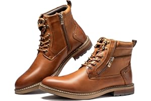 Arkbird Mens Casual Boots Genuine Leather Motorcycle Combat Chukka Zipper Ankle Dress Boot for Men