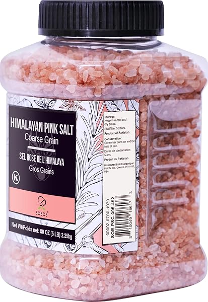SOEOS HIMALAYAN PINK SALT, COARSE GRAIN, 80OZ (5 POUND), PINK SALT, KOSHER SALT, PINK HIMALAYAN SEA SALT COARSE FOR GRINDER REFILL