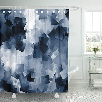 Amazon Com Tompop Shower Curtain Gray Abstract White And Navy