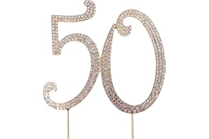 Honbay 50 Birthday Cake Topper Sparkly Bling Alloy Crystal Rhinestones Cake Topper Cake Decoration for 50th Birthday or Anniversary Party (Gold)