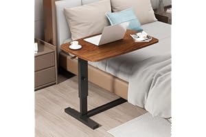 BeGyoku Overbed Table Hospital Bed Table,Pneumatic Mobile Standing Desk&Rolling Laptop Desk,Overbed Table with Wheels Adjustable Height,Medical Bedside Table Home Use-Walnut