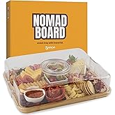 Charcuterie Board with Lid and Handle – Bamboo Travel Snack Tray with 5 Sections and 2 Dip Bowls, 11x14 inches, Covered Portable Cheese Platter for Picnics, Parties, Gifts