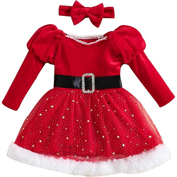 Vestido De Terciopelo De Navidad Para Niña, Disfraz De Mamá Noel Con Manga Larga, Cintura Ceñida Y Diadema Incluida