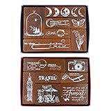Cliocoo 14pcs Wood Rubber Stamp Set, Vintage