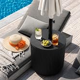 Trygoal Umbrella Table with Hole, Umbrella Stand Table, Black | Adjustable Knob, 1.5Inch Umbrella Hole, All Weather Material