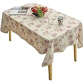 YEESSION Floral Print Rectangle Tablecloth 60 x 102 Inch Stain Resistant and Waterproof Wine Table Cover for Kitchen Dining Indoor Outdoor Buffet Tabletop Decoration (Beige)