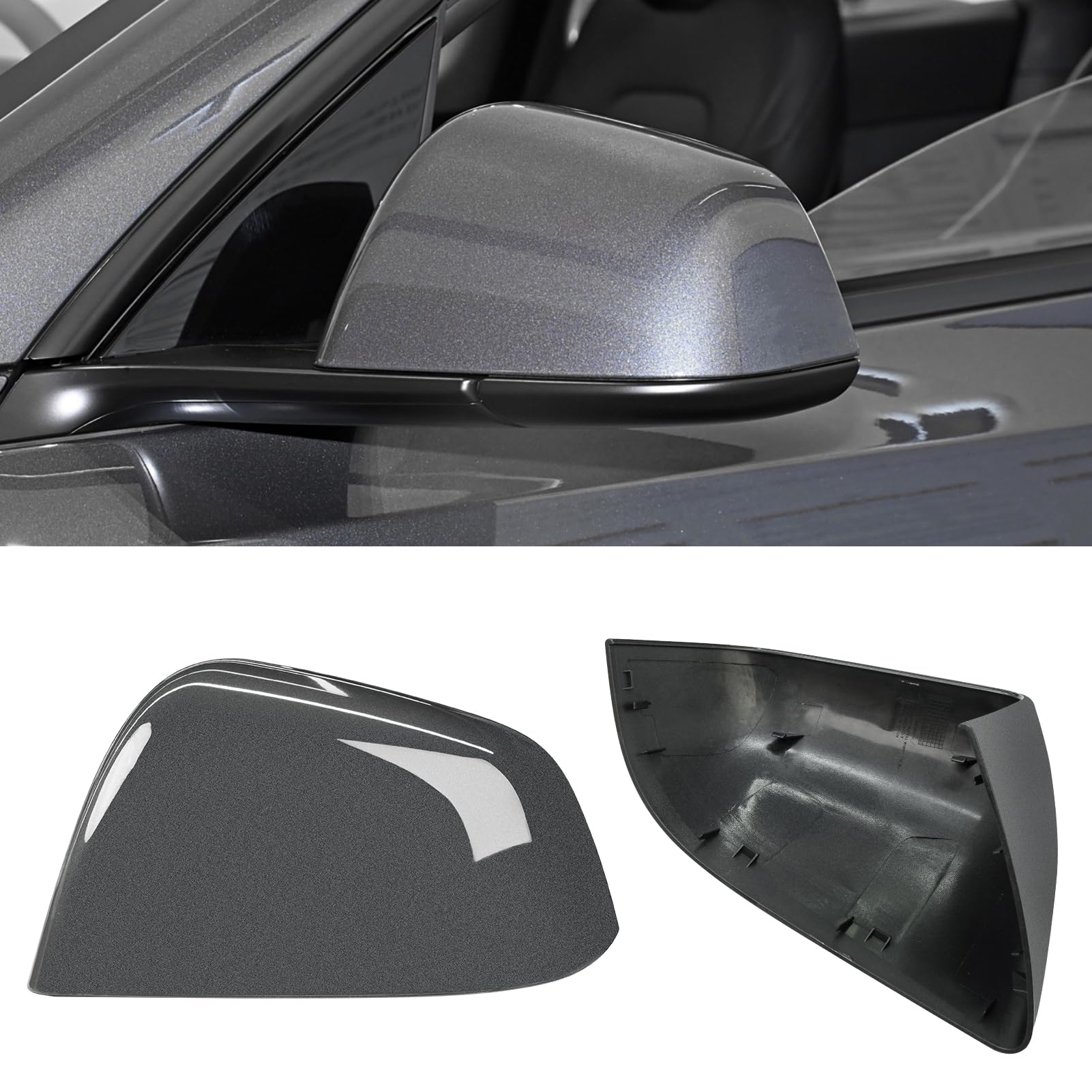 Photo 1 of Jaronx Compatible with Tesla Model Y Side Mirror Cover 2020 2021 2022 2023, Rearview Door Wing Mirror Cover Cap Replacement for Tesla Model Y Accessories (Grey, Left)