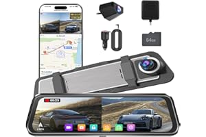 Dual Mirror Dash Cam, 10" Rear View Mirror for Cars, Front 4K + Rear 2.5K with 5.8GHz WiFi, G-Sensor, Night Vision, Reverse A