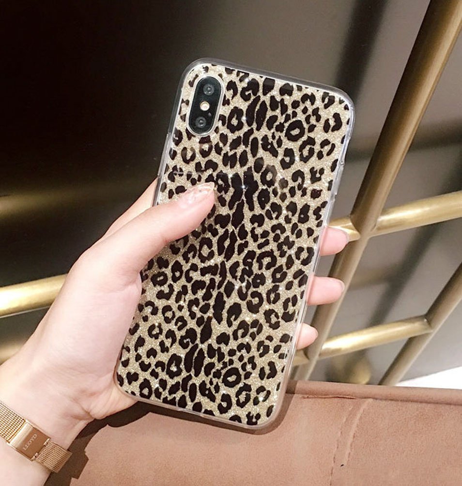iPhone XR Case,black and spark golden shape leopard shine