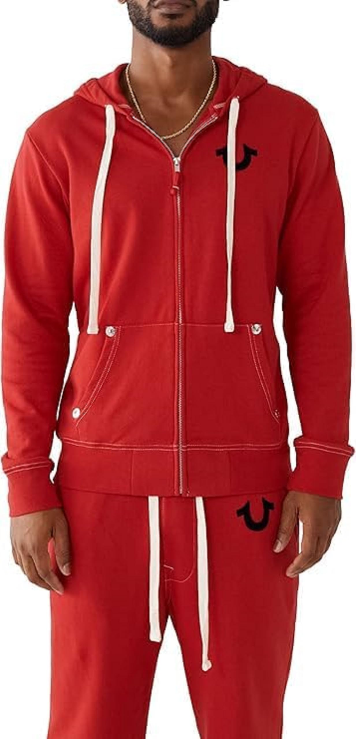True Religion Men’s Buddha Logo Zip Hoodie – Hoodies for Men, Men’s Fashion Hoodies & Sweatshirts, Ruby Red & Black, Small Image