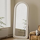 Koonmi 63"x24" Arched Mirror Full Length, Full Body Freely Standing Mirror, Flannel Floor Mirror with Stand for Bedroom, Living Room, Hanging or Against The Wall, White
