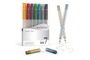 Welebar Glitter Gel Pen Set Compatible with Cricut Maker 3/Maker 4/Maker/Explore 3/Explore 4/Air 2/Air, 0.8 Tip Glitter Pen Set of 7 Pack Medium Point Pen, Writing, Drawing, Invitations, Cards