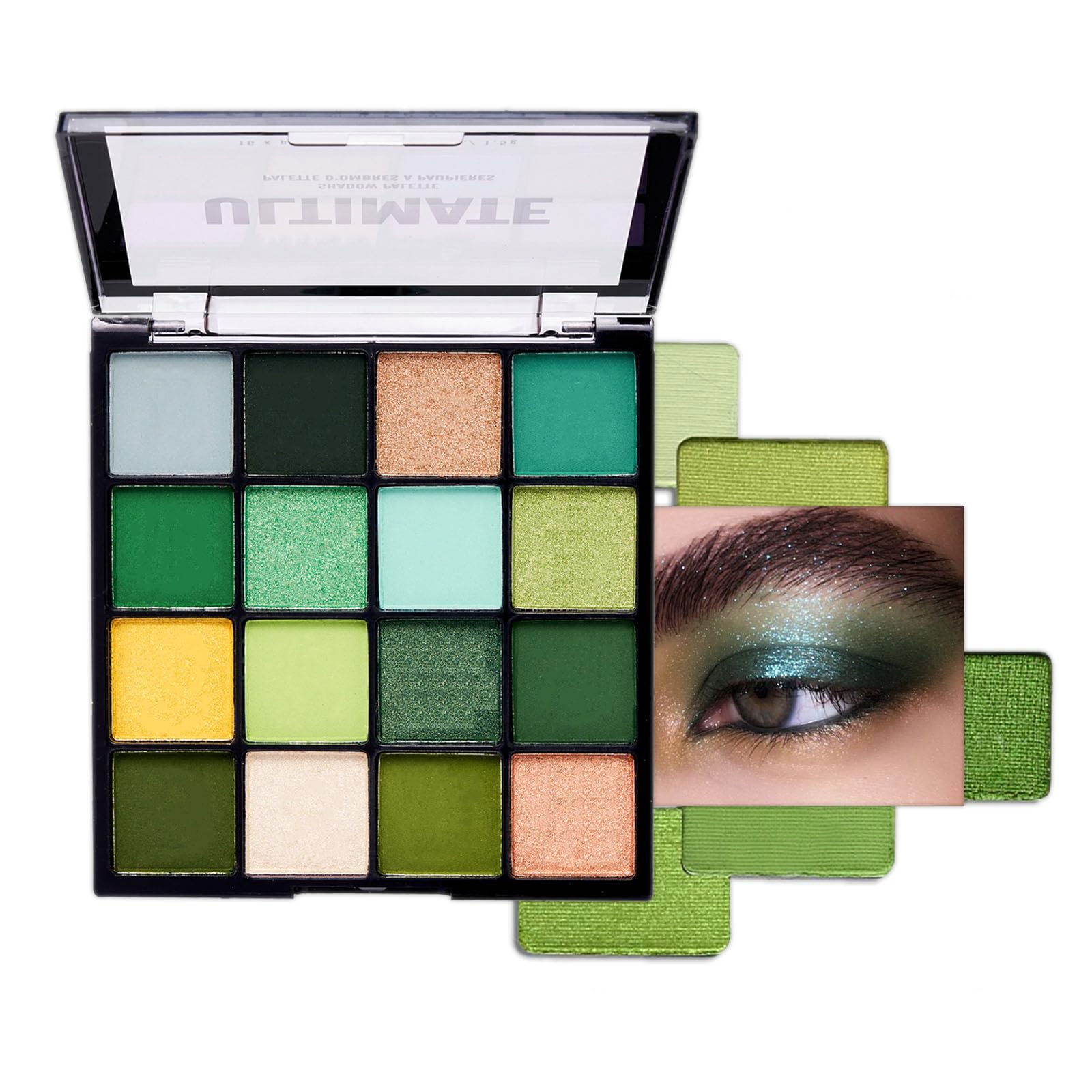 Green Eyeshadow Palette Make-Up Palettes, Matte Eye Shadow Pallets for Women, Gothic Cool Girl Matte Make Up, Shimmering Glitter Eyeshadows 16 Colour Waterproof Long Lasting Highly Pigmented