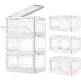 Tivuze Storage Bins with Lids 3 Pack Clear Stackable Plastic Closet Organizers Containers w/Magnetic Door Box for Wardrobe Bedroom Office Dorm