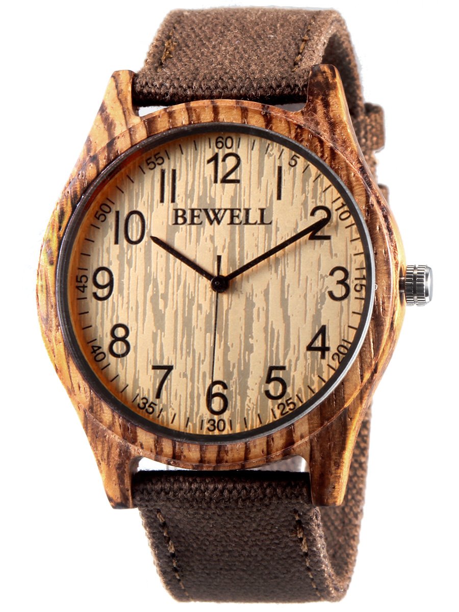 Alienwork Watch Men Women Brown NATO Strap Yellow Natural Wood