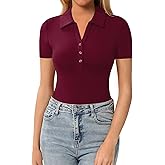 HERLOLLYCHIPS Womens Short Sleeve Tops V Neck Button Down Collared Fitted Shirts