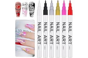 6 Color 3D Nail Art Pens Set, Kalolary Nail Point Graffiti Dotting Pen Drawing Painting Liner Brush for DIY Nail Art Beauty Adorn Manicure Tools (A)