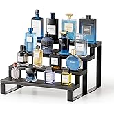 Boulphia Cologne Organizer for Men, 12 Inch Wood Cologne Stand 4 Tier Perfume Organizer for Dresser, Versatile Step Display Stand Shelf for Fragrance, Skincare, Figurine, Dessert, 1 Set Black