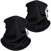 Geyoga 2 Pcs Winter Neck Gaiter Warmer Fleece Face Gaiter Scarf Windproof Face Mask Scarf with Drawstring for Cold Weather