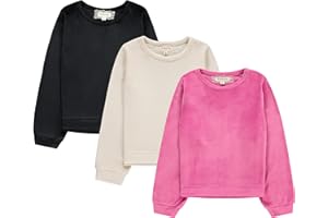 BTween 3-Piece Kids Long Sleeve Sweat Shirt Pack, Velour Comfort Sweaters for Girls, Plain & Print